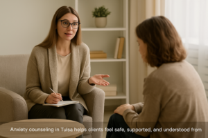 A therapist in Tulsa explains what to expect during an anxiety counseling session with a new client