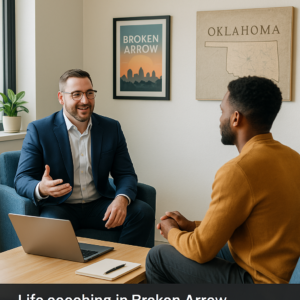 A professional life coach in Broken Arrow meets with a client to build strategy and confidence